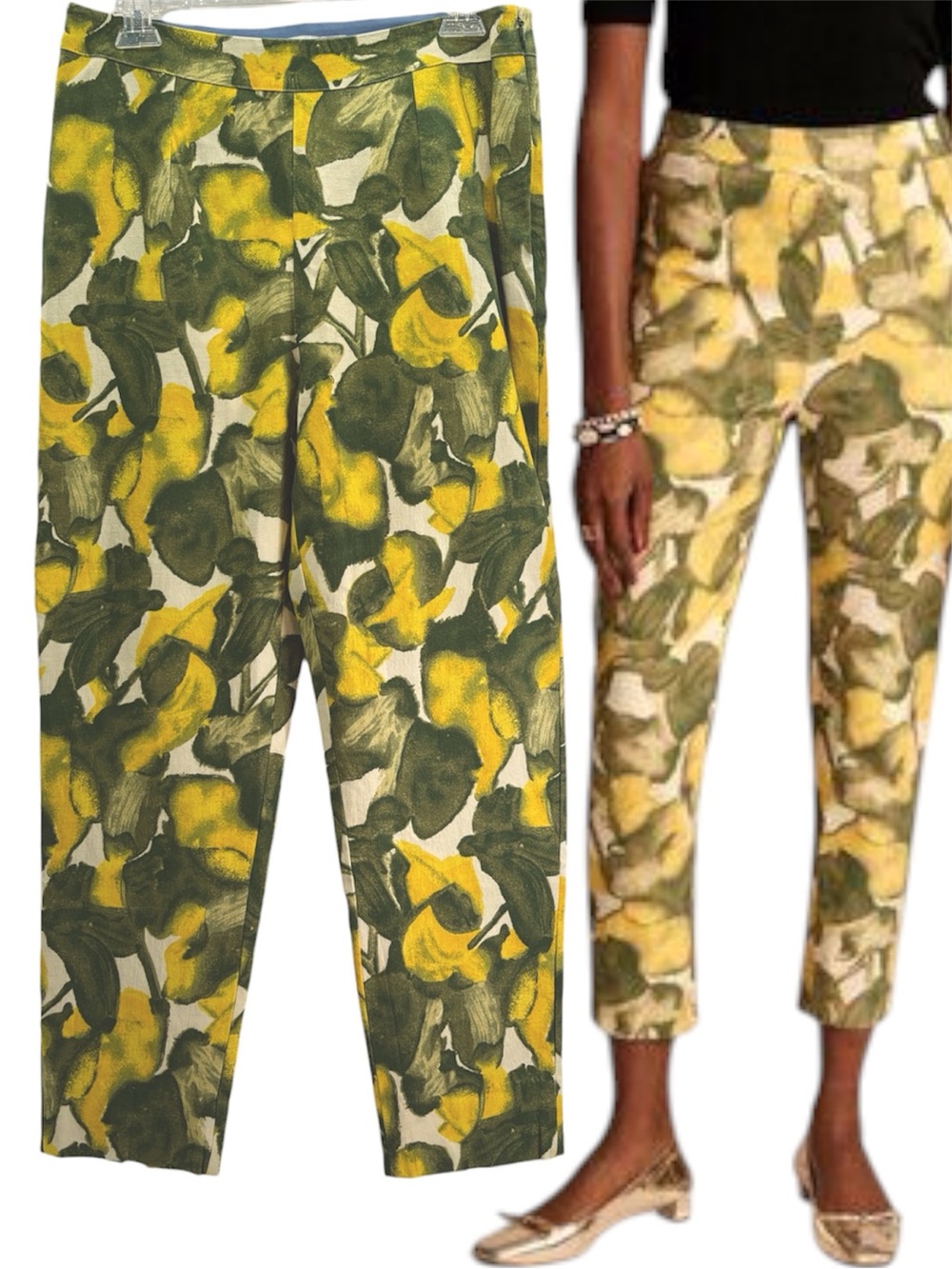 NEW Frances Valentine Yellow Green Lucy Pant Pear Blossom Cropped Slim Size 8